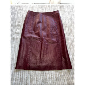 Women's Rebecca Taylor Burgundy Leather Midi Skirt Size 8
